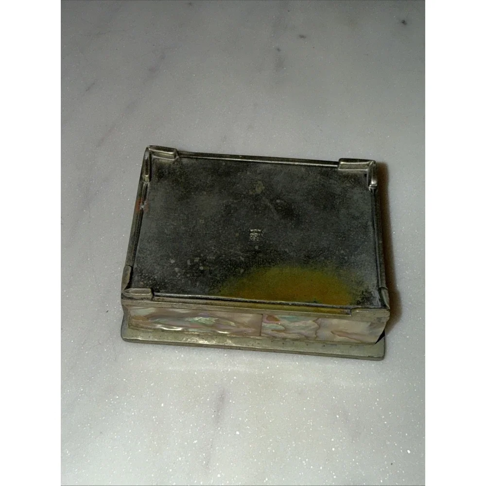 Alpaca & Abalone Lidded Trinket Box‎ Stamped 2.5x1.75